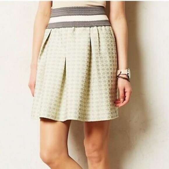 NWOT Anthropologie Maeve Jacquard Gray Green Pleated Flare Seren Skirt Size Lge - Picture 1 of 11